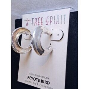 NEW Peyote Bird Free Spirit Sterling Silver Half Hoop Style Earrings Pierced 1"